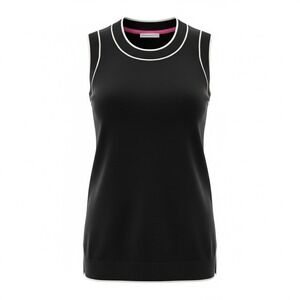Isaac Mizrahi Live Womens Black Knit Sleeveless Sweater Tank White Tipping Small